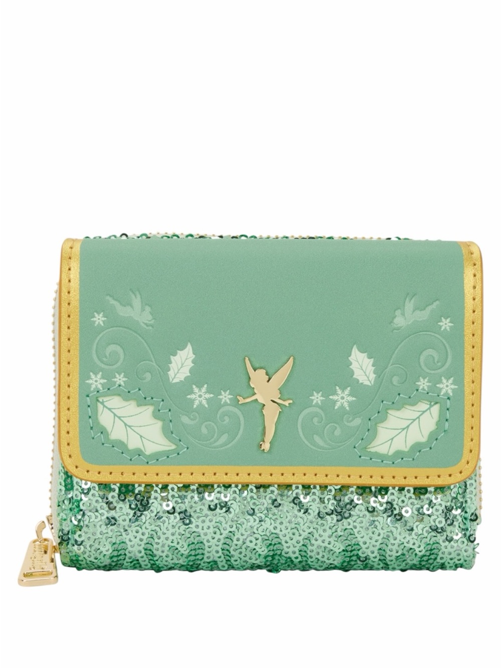 Loungefly Peter Pan Tinker Bell Holiday Sequin Tri-Fold Wallet NWT - Picture 4 of 6